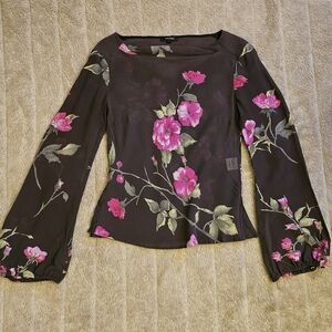 Escada all silk draped neck pink floral blouse